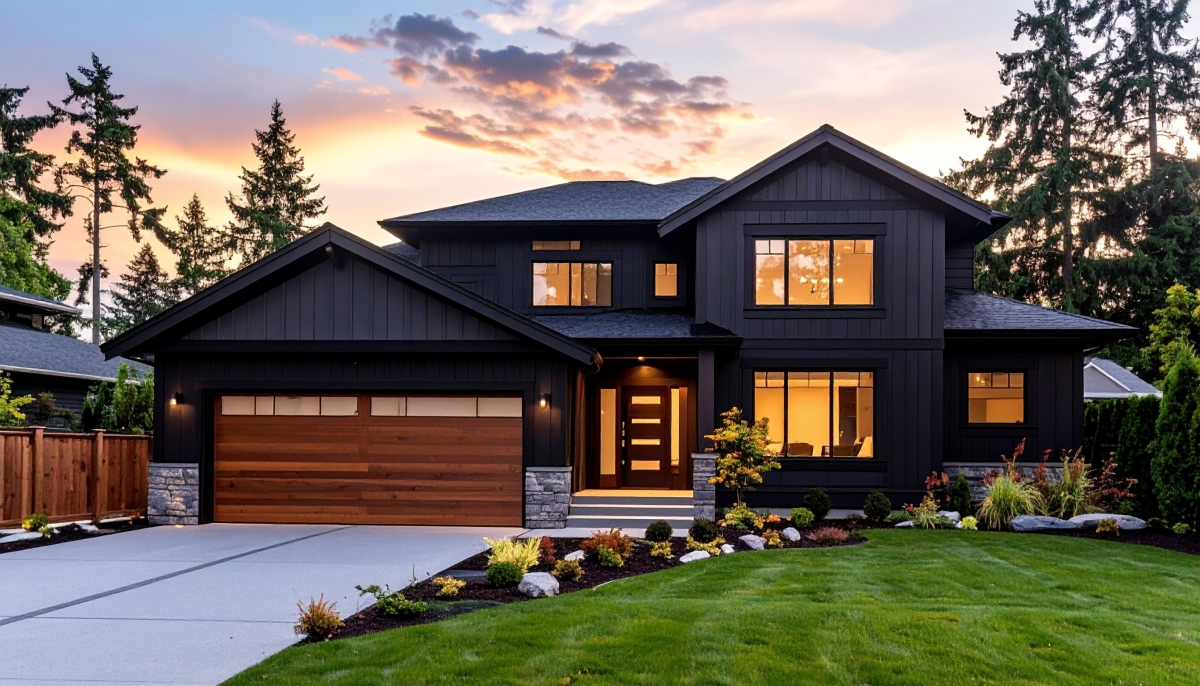 Luxury home exterior at dusk