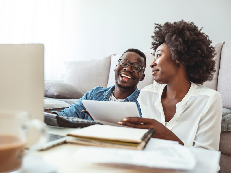 Happy Couple doing finances